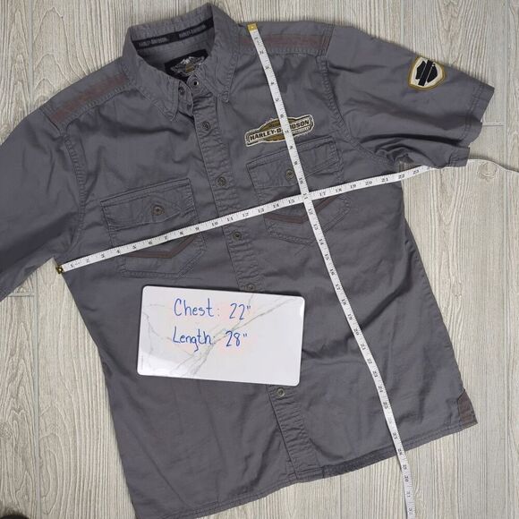 Vintage Harley Davidson Men’s Medium Grey Motor Clothes Mechanic Button Shirt - Picture 9 of 9